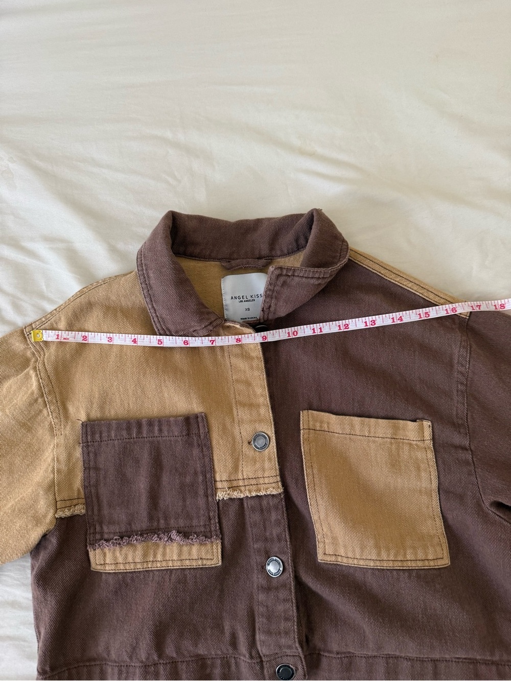Angel Kiss Two-Tone Cropped Jacket in Brown and Tan Women’s XS Boho Y2K 90s - Picture 7 of 11